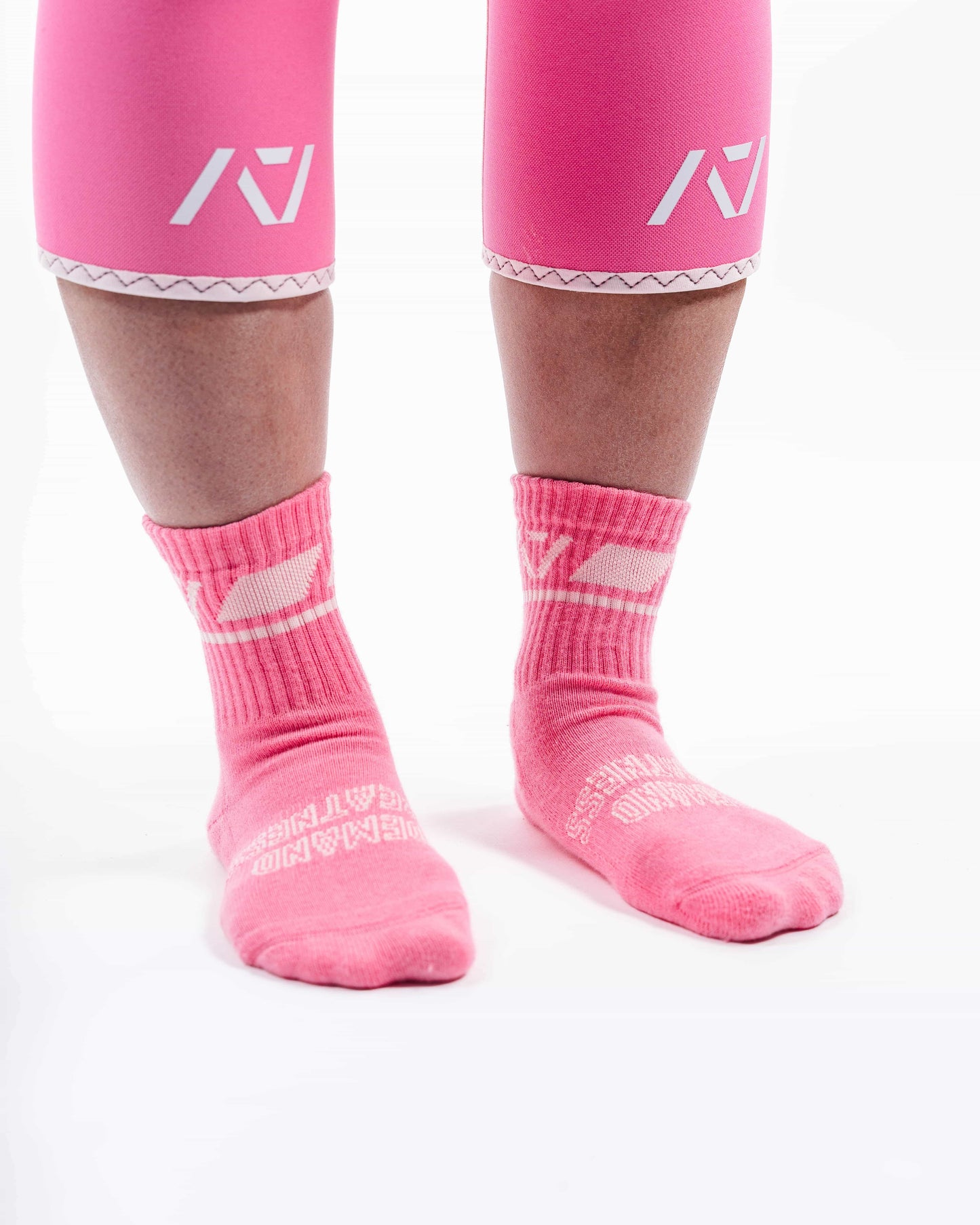Calcetas para entrenamiento con rodilleras rosas con blanco 