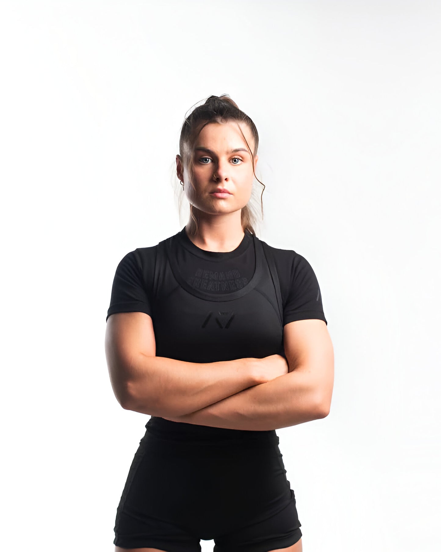 Singlet A7 Luno mujer color negro, diseño cómodo para powerlifting