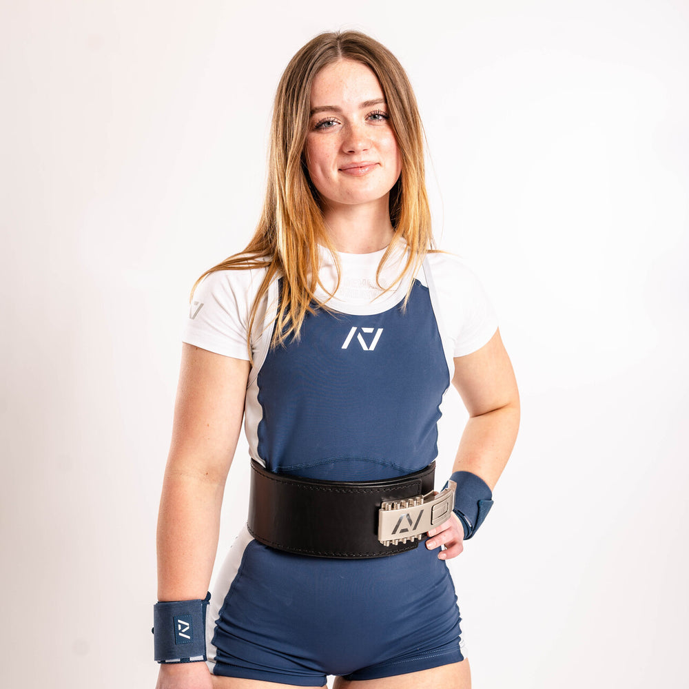 Singlet para powerlifting A7 azul con blanco