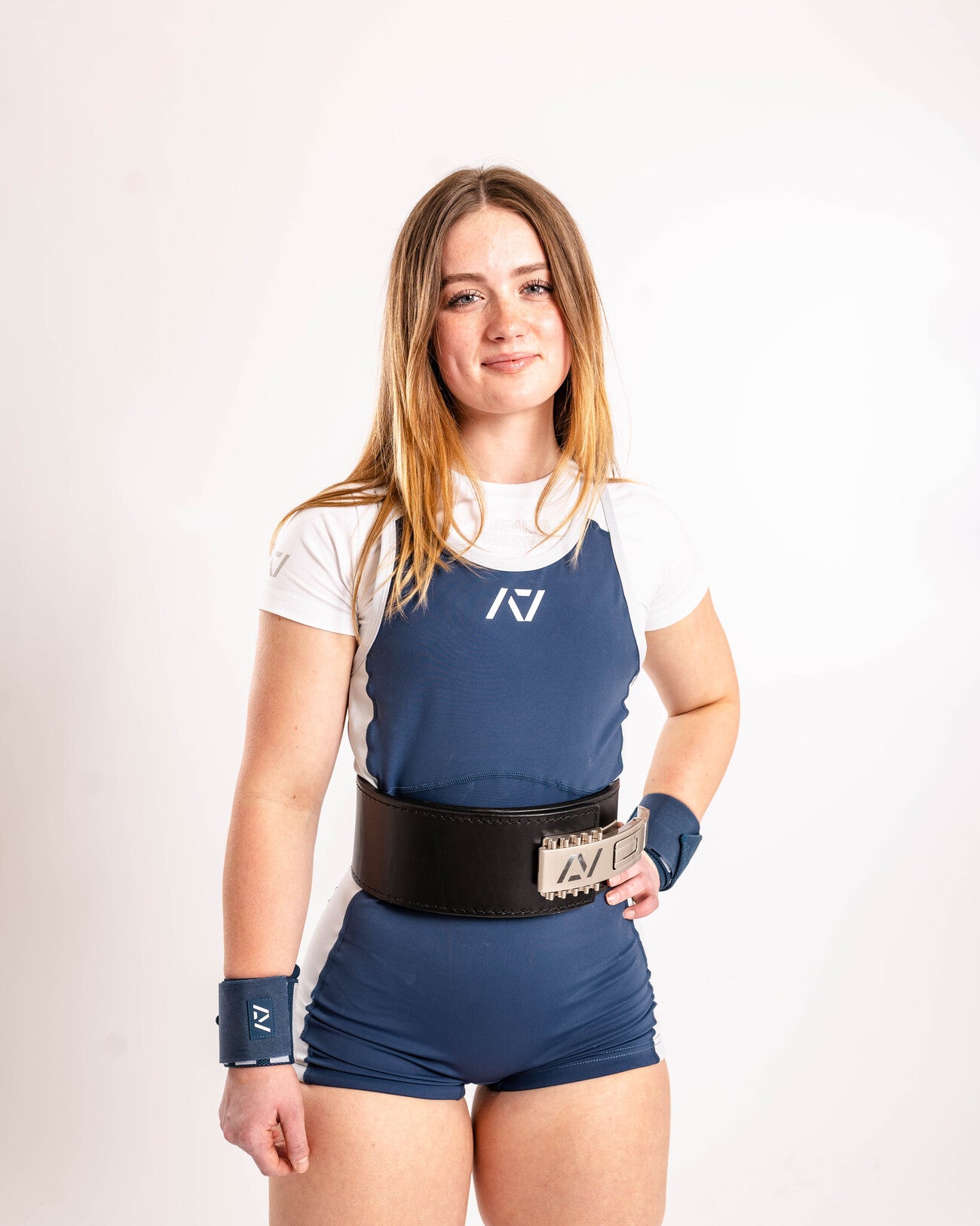 Singlet para powerlifting A7 azul con blanco